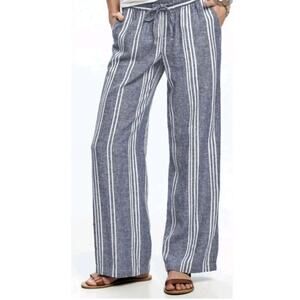 Old Navy Stripe Linen Wide Leg Pants Womens XL Blue White Pull On Boho